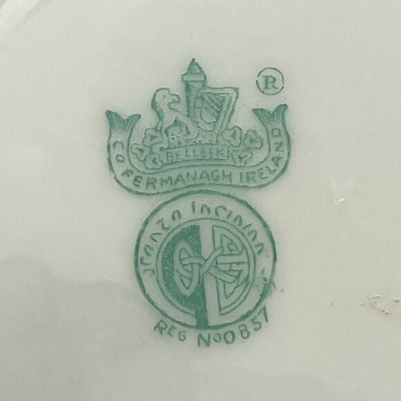 Vintage Cream Porcelain Belleek Ireland Lotus Swirl Saucers Celtic Design Set 2 - Picture 5 of 6